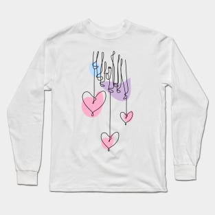 Heart Shaped Hand Draw One Continuous Line Valentines day Long Sleeve T-Shirt